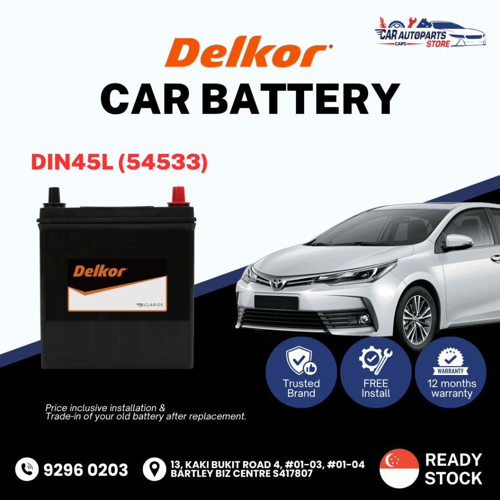 DELKOR DIN45L (45AH) Vehicle Battery | Shop Install / Onsite Van Car Battery Replacement Service