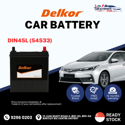 DELKOR DIN45L (45AH) Vehicle Battery | Shop Install / Onsite Van Car Battery Replacement Service