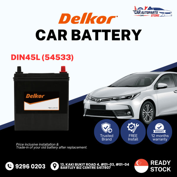 DELKOR DIN45L (45AH) Vehicle Battery | Shop Install / Onsite Van Car Battery Replacement Service