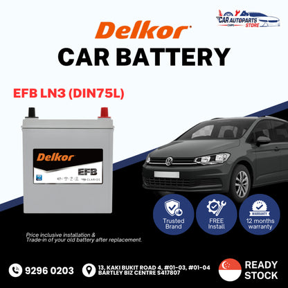 DELKOR EFB LN3 (70AH) Vehicle Battery | Shop Install / Onsite Car Battery Replacement Service DIN75L