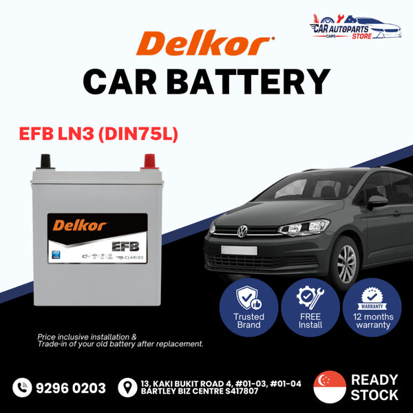 DELKOR EFB LN3 (70AH) Vehicle Battery | Shop Install / Onsite Car Battery Replacement Service DIN75L
