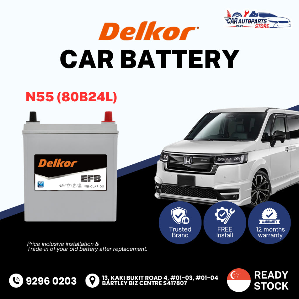 DELKOR EFB N55 (55AH) Vehicle Battery | Shop Install / Onsite Car Battery Replacement Service 80B24L