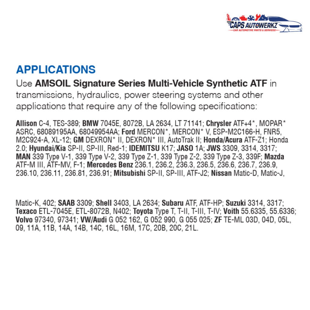 Car Service - AMSOIL ATF (Multi-Vehicle) Service Package | Gearbox Oil Change SG |Transmission Fluid