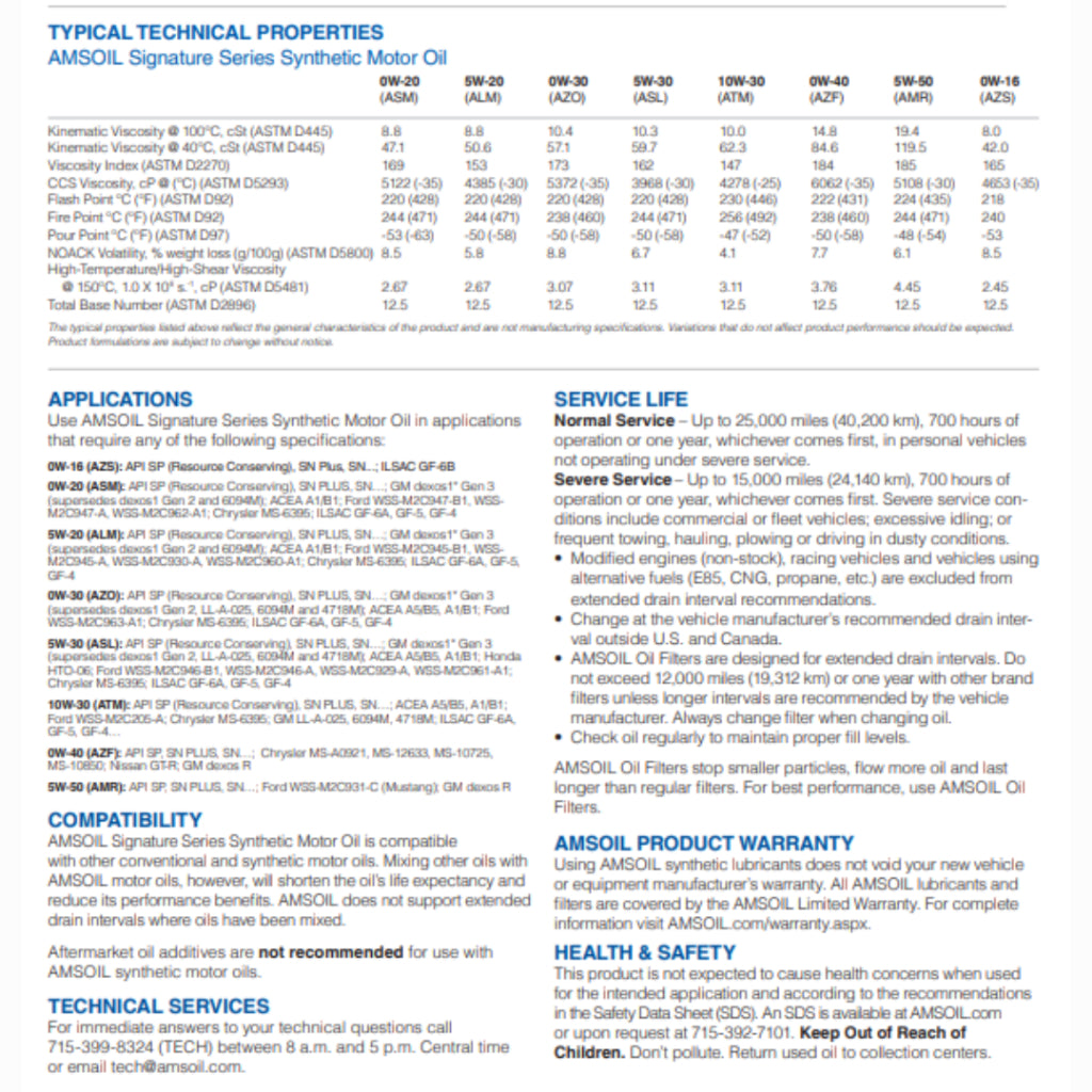 AMSOIL Signature Series Engine Oil 0W40 100% Synthetic 946ml (1 Quart) | Car Motor Oil 0W-40