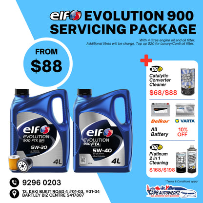 Car Servicing Package - ELF Evolution 4L Engine Oil Service Package | Fully Synthetic 5W30 5W40