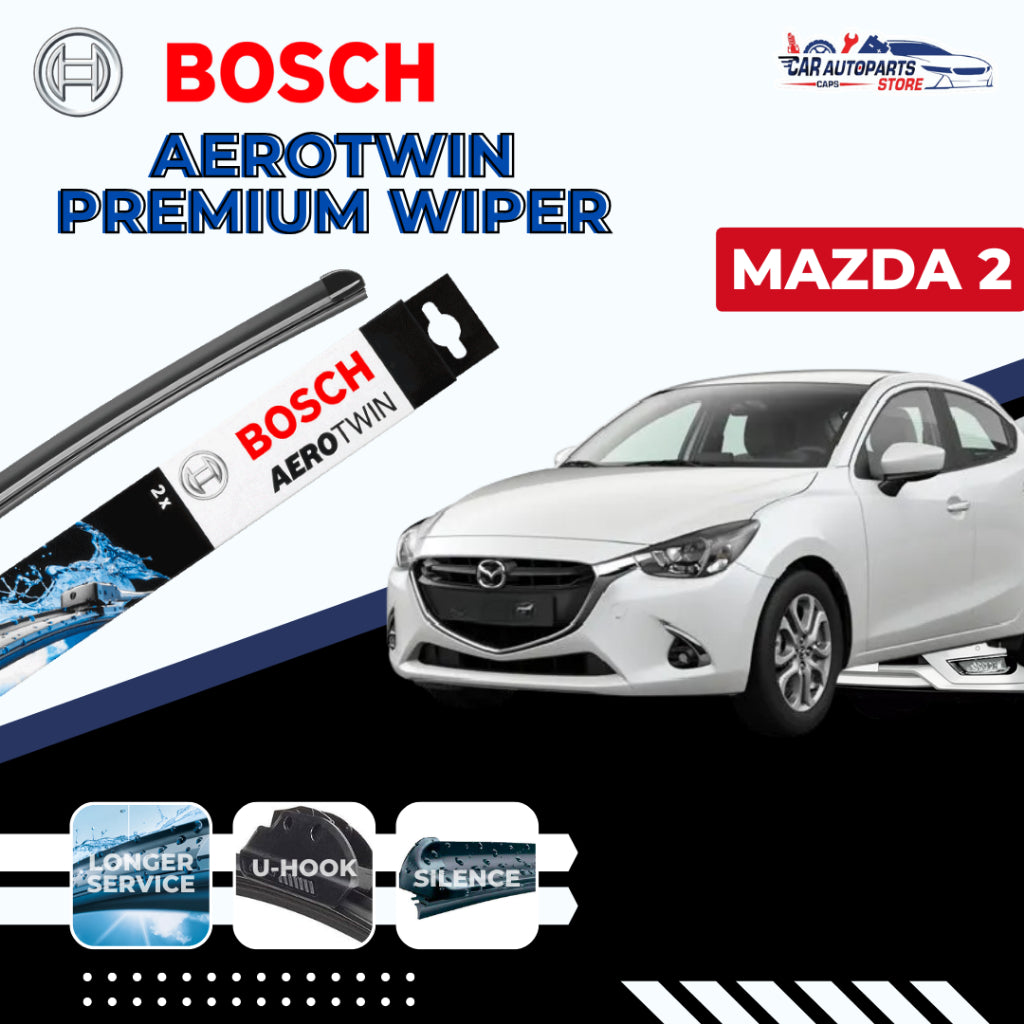 MAZDA 2 BOSCH Aerotwin Car Front Wiper Set & Rear Wiper | Premium Windshield Wiper Blades