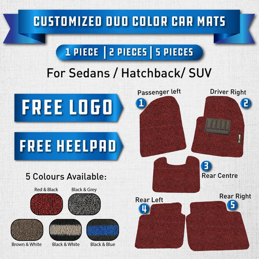 Premium Customized Duo Tone Color Coil Car Mats (Available for Single Driver & Whole Sets [Front and Rear])