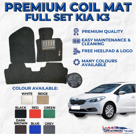 Premium Customized Single Color Coil Car Mats Kia K3 (PLS PM US CAR YEAR)